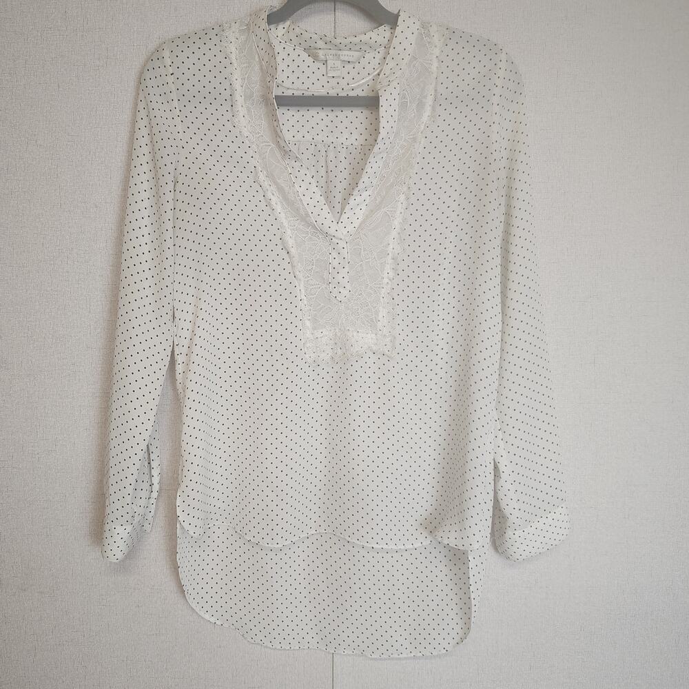 LC Lauren Conrad S Polka Dot Lace Blouse High Low Coquette Romantic